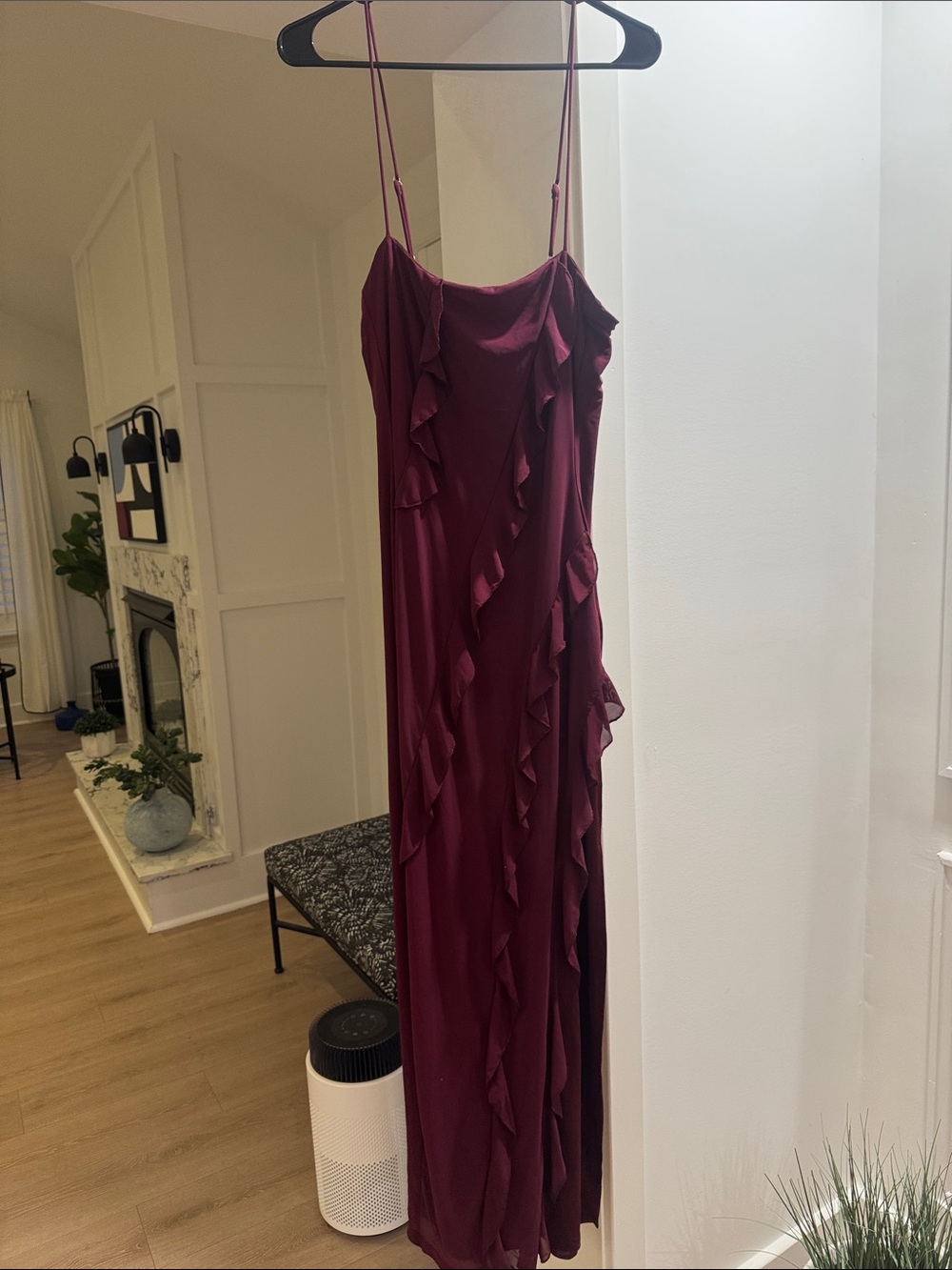 Angel Biba Burgundy Ruffle Maxi Dress